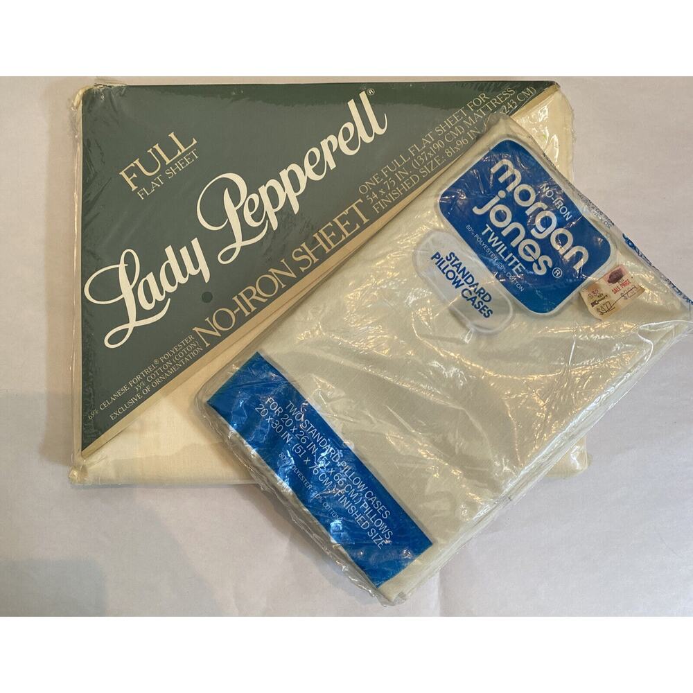 NIP Vintage Lady Pepperell Off White Full‎ Flat Sheet + Morgan Jones Pillowcases